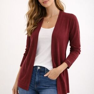 Maroon “Easy Layer” Open Cardigan – LOFT Petite XSP – Office/Everyday